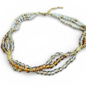 Napier Glass Bead Choker Necklace Gold Cream Layered Vintage 17”